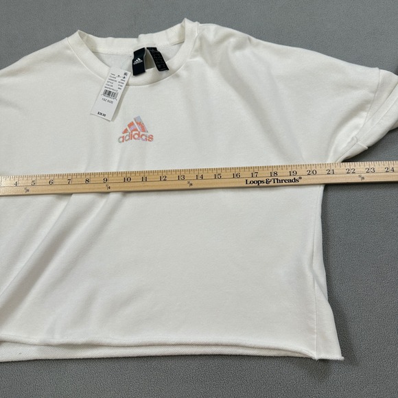 NWT Adidas Cropped Sweatshirt Womens S Crew Neck Logo Orange Purple Sweater - Picture 6 of 10